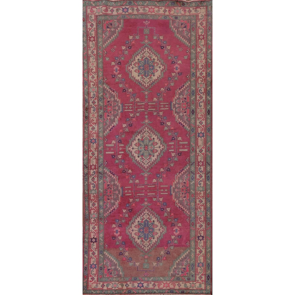 Tabriz Persian Vintage Runner Rug Handmade Wool Carpet - 4'5" x 10'9"