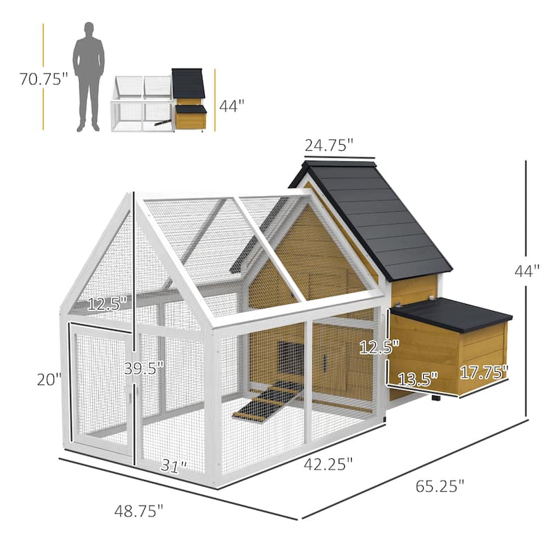 Large Wooden Chicken Coop with Nesting Box and Removable Tray Observation Windows for Backyard Poultry