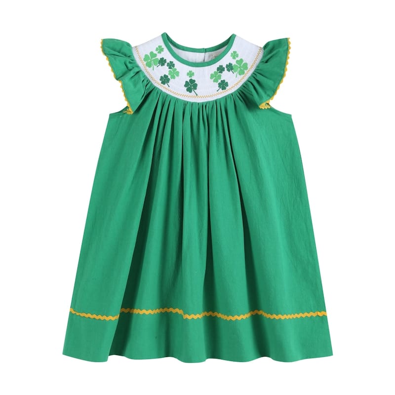 Lil Cactus St. Patrick's Day Shamrock Green Smocked Bishop Dress