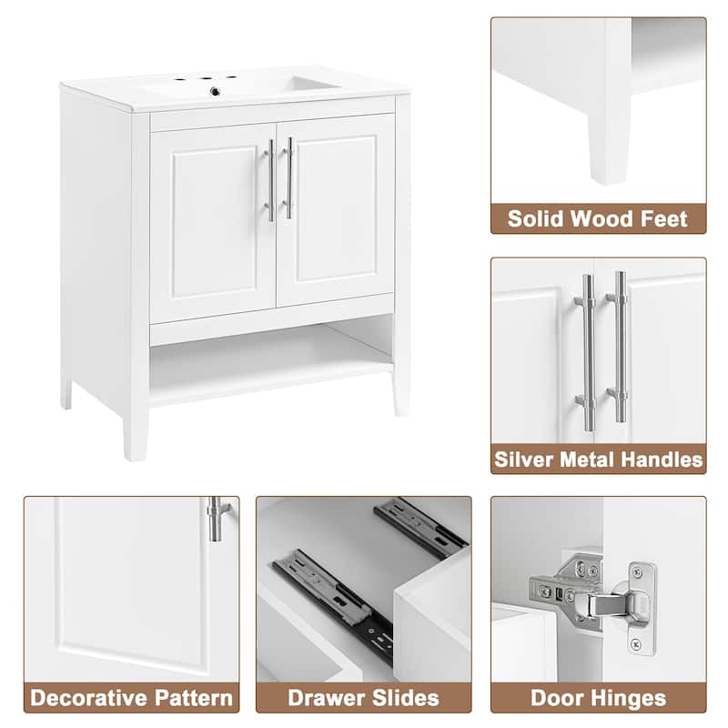 White 30" /36" Solid Wood Bathroom Vanity Cabinet with Sink,Drawer