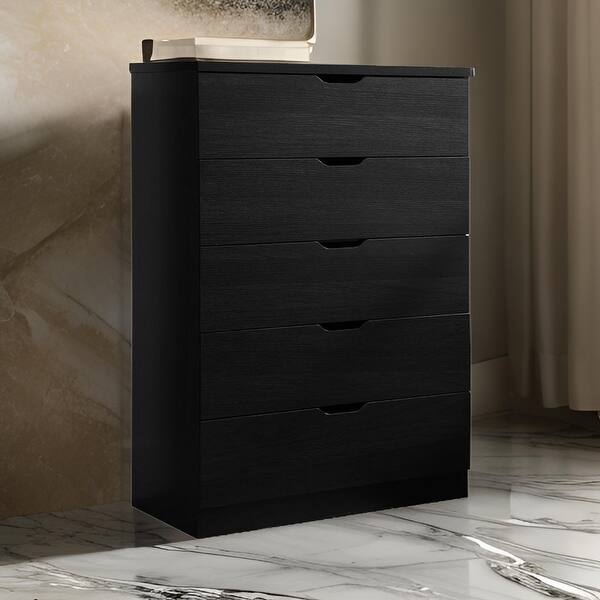 Tall Dresser Chest, 44 Inch Freestanding with 5 Drawers, Classic Black - Bed Bath & Beyond - 42433374 Tall Dresser Chest, 44 Inch Freestanding with 5 Drawers, Classic Black - Bed Bath & Beyond - 42433374