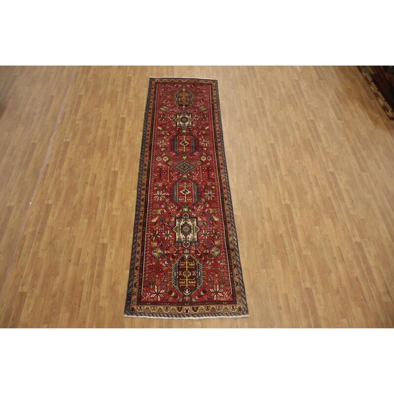 Hand Knotted Oriental 100% Wool Carpet Traditional Tribal Red Tabriz Runner Rug - 12' 4'' X 3' 7''