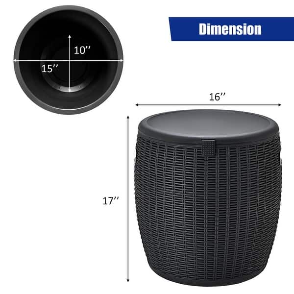 dimension image slide 1 of 2, Gymax 9.5-Gal Patio Ice Cooler Bucket Cool Bar Table Cocktail Side - 16'' x 17''