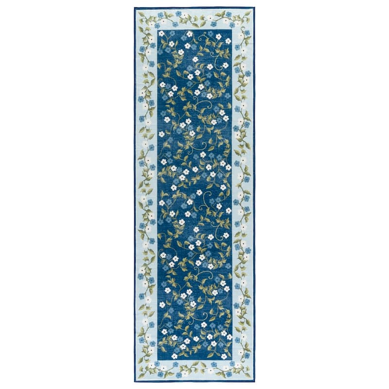 Martha Stewart Veron Machine Washable & Slip Resistant Rug - 2'6" x 8' Runner - Dark Blue/Light Blue