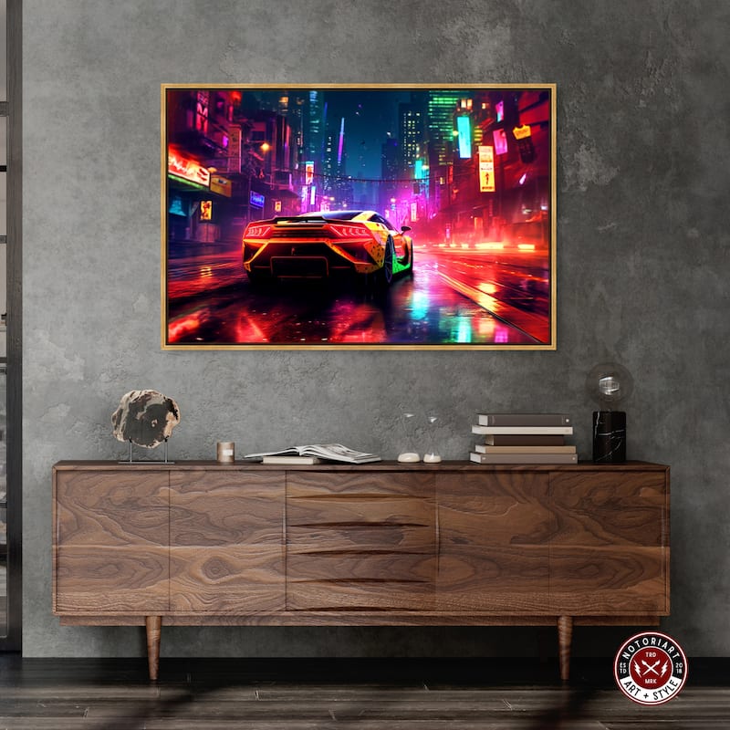 Notoriart City Night Drive Framed Car 1 Piece Canvas Wall Art