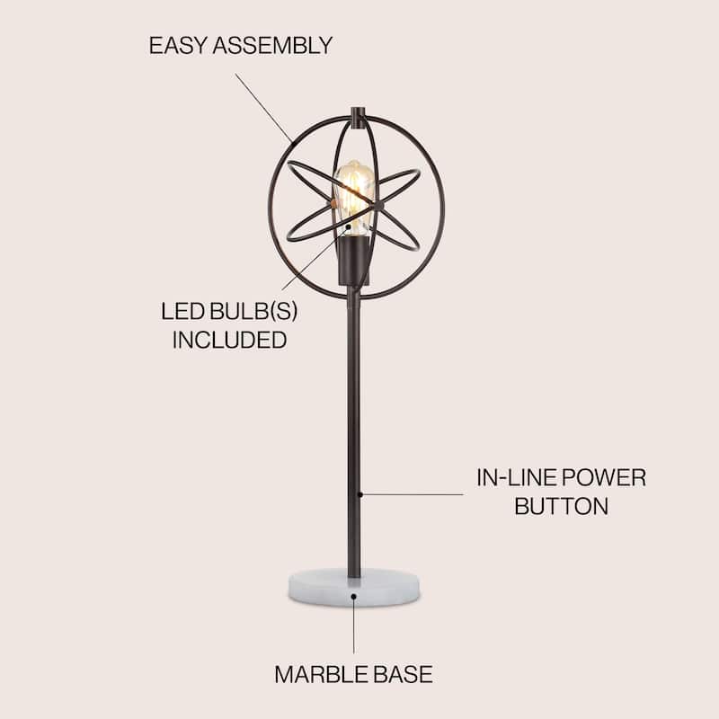 Ana Caged 26.5" Edison Bulb Metal/Marble Modern LED Table Lamp, Oil Rubbed Bronze by JONATHAN Y