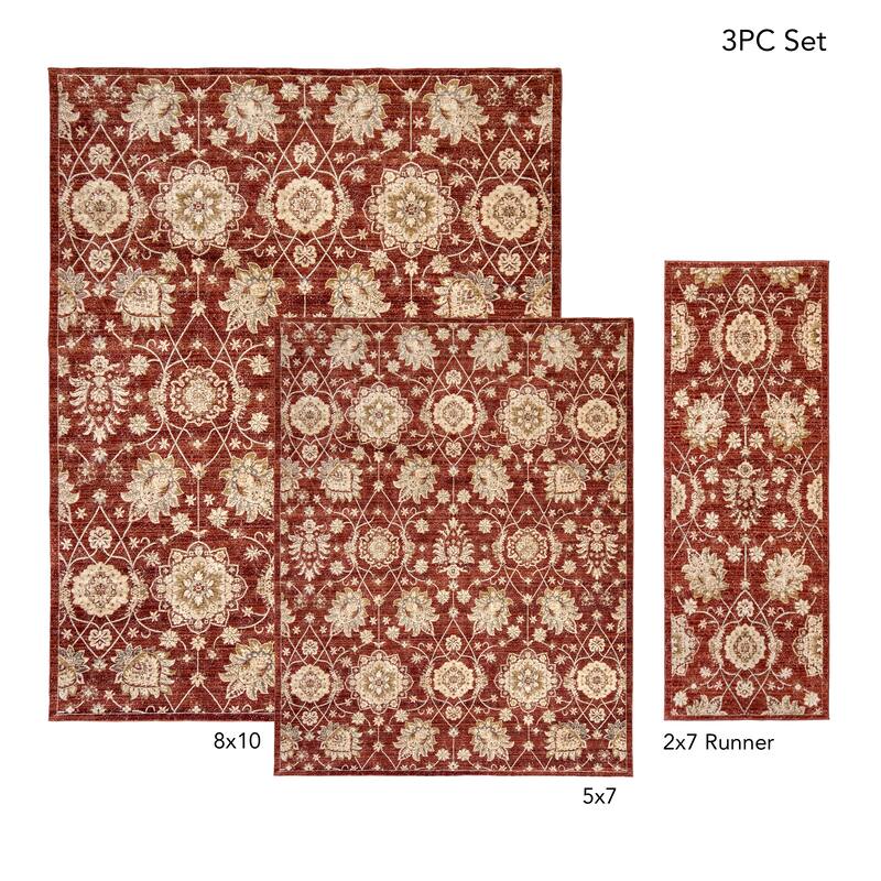 Gertmenian Hurston 3PC Traditional Medallion Area Rug Set, 2x7, 5x7, and 8x10 - 3PC Set