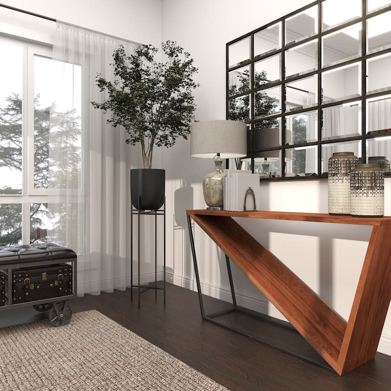 Black Iron Metal Modern Contemporary Planter on metal stand