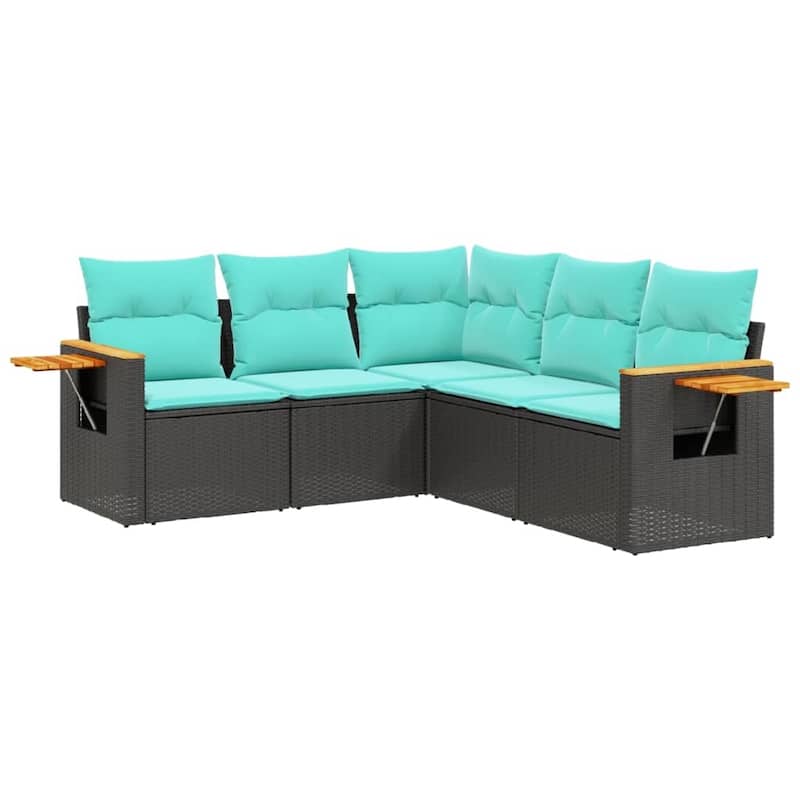 vidaXL 5 Piece Patio Sofa Set with Cushions Black Poly Rattan