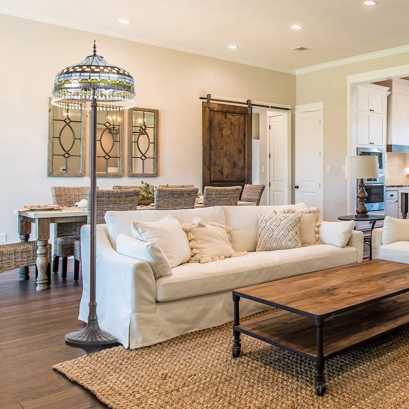 Victoria River of Goods Multicolor Stained Glass Dome Shade 64-Inch Floor Lamp - 18" x 18" x 64"