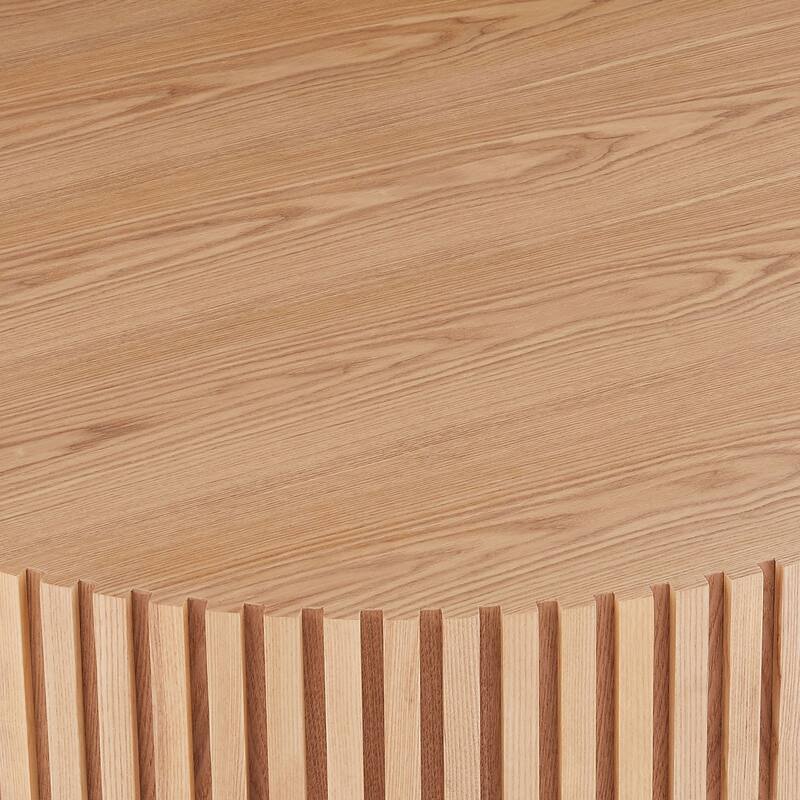 31.49'' Round Wood Coffee Table for Living Room, Modern Handcraft Drum Coffee Table, Circle Wooden Coffee Table