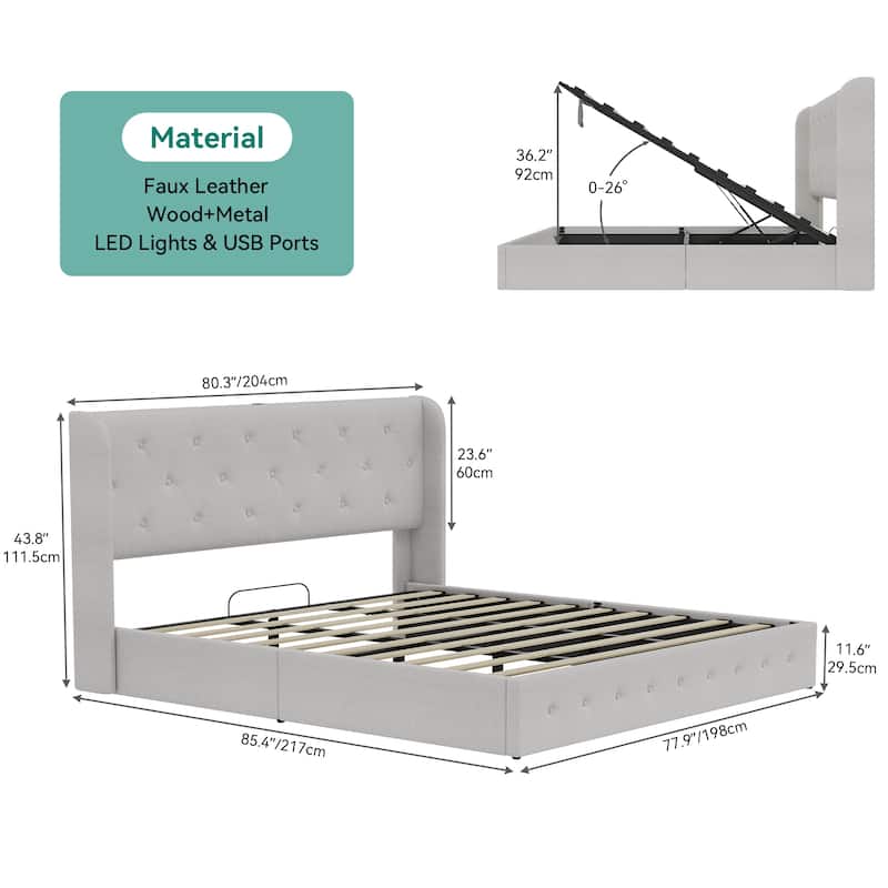 Moasis Queen Upholstered Headboard Platform Beds Lift Up Storage Bed