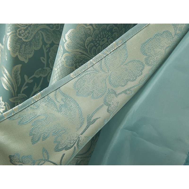 Rosalie Floral/Damask Textured Jacquard Single Rod Pocket Curtain Panel w/ Attached Valance - 54 x 84 in. - 54 x 84 in.