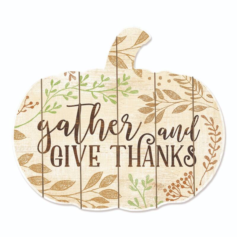 17" Ivory Brown "Gather Give Thanks" Pumpkin Thanksgiving Wall Decor