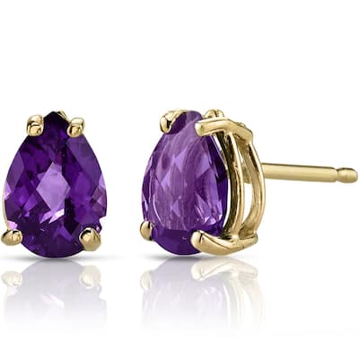 14k Yellow Gold Amethyst Stud Earrings 1.15 ct Pear Shape