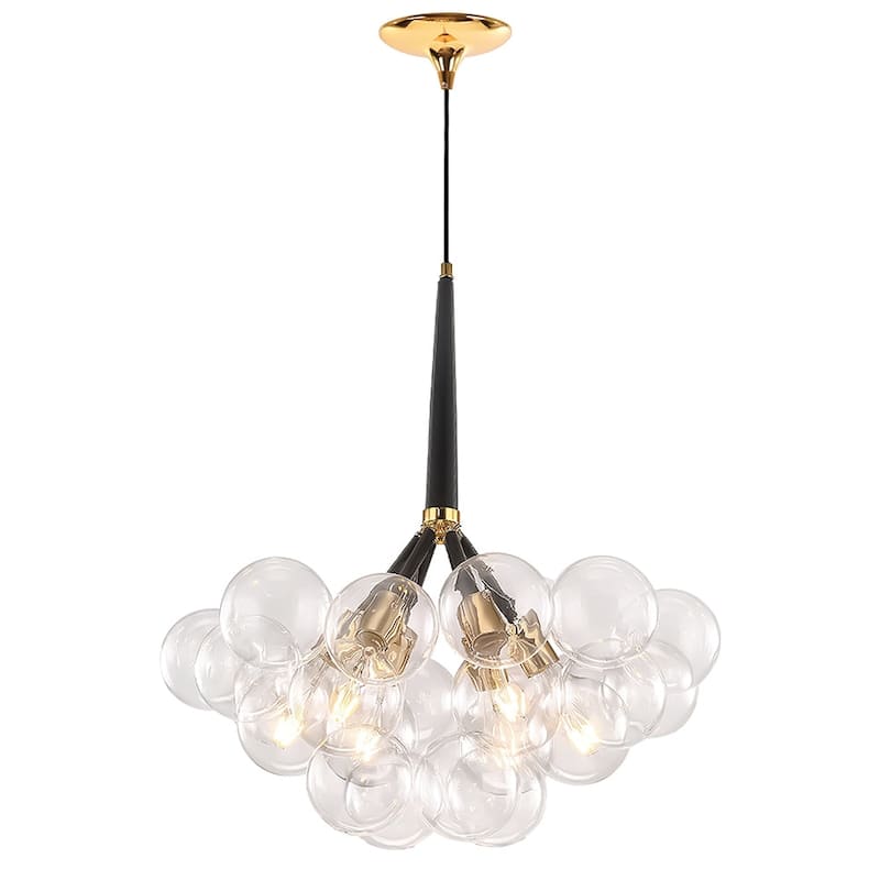Contemporary Clear Glass Globe Bubble Chandelier - 6 Lights - Black