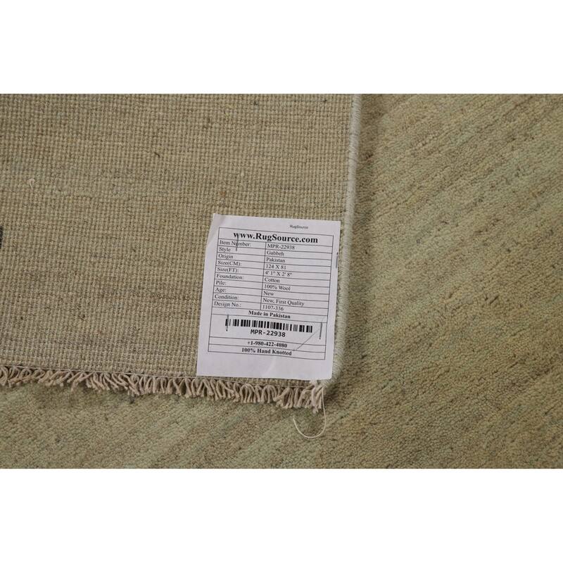 Modern Gabbeh Foyer Rug Handmade Green Oriental Wool Carpet - 2'8"x 4'1"