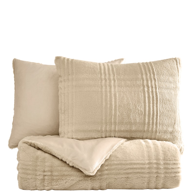 Brooklyn Loom Carved Faux Fur 3 Piece Comforter Set