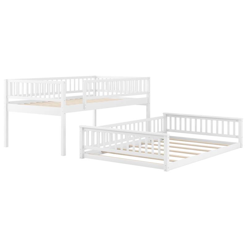 Full XL over Queen Bunk Bed with Ladder & Guardrails, Sturdy Stackable Bed Frame
