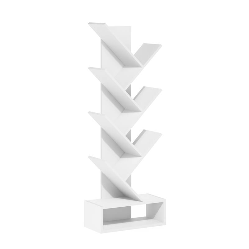 Furinno Tree Bookshelf 7-Tier Floor Standing Tree Bookcase with Bottom Shelf, Amber Pine - White