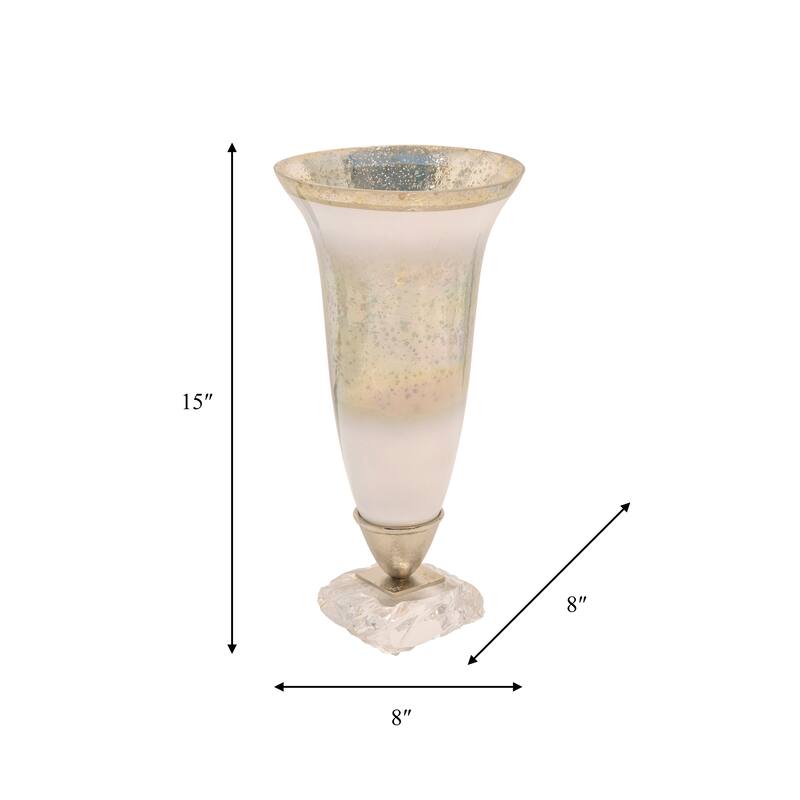 Sagebrook Home Neutral Glass Silver Textured Vase with Acrylic Base
