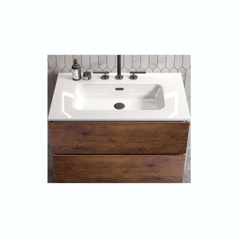 Wall-Mount Bathroom Vanity with Ceramic Sink - Three Faucet Holes
