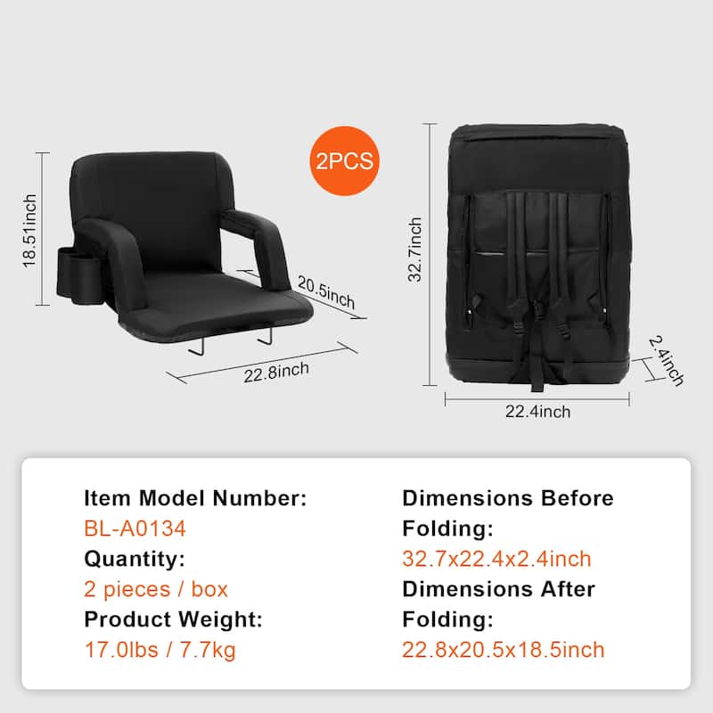 Stadium Seat with Back Support, Wide Bleacher Seat Backs, Folding Padded Cushion Stadium Chair, Portable Reclining Chairs