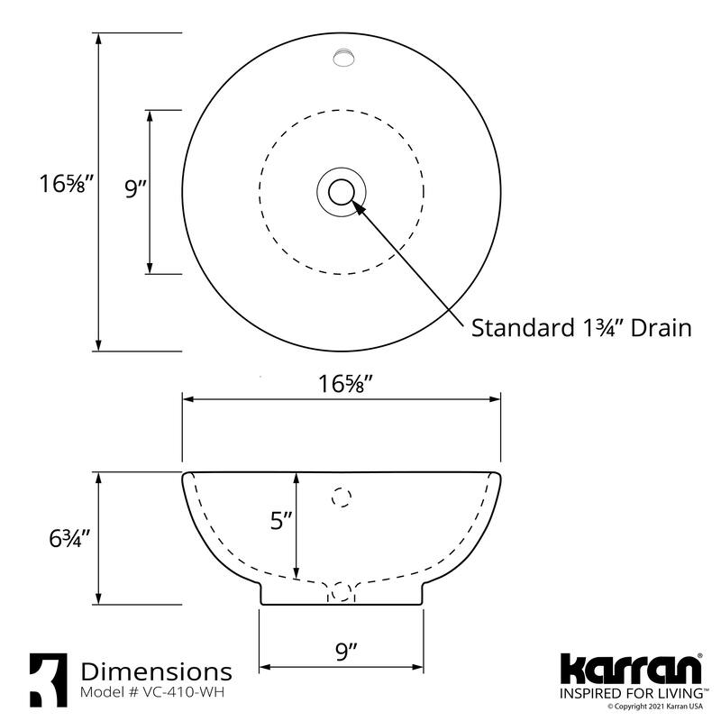 Karran Valera 17" Vitreous China Vessel Bathroom Sink in White with Overflow Drain