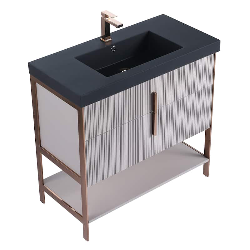Fine Fixtures Serenity Modern Bathroom Vanity with Black Gel Acrylic Top