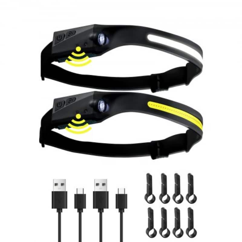 2 Pieces 350 lumens Rechargeable Headlamp with Adjustable Elastic Headband Suitable for Adults or Kids - 4.7"D x 3.1"W x 2.1"H - Black
