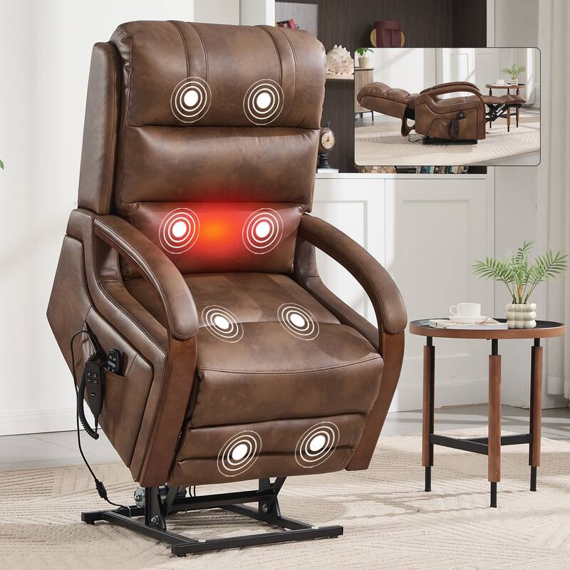 Dual Motor Power Lift Recliner with Heat Massage and Solid Wood Armrests