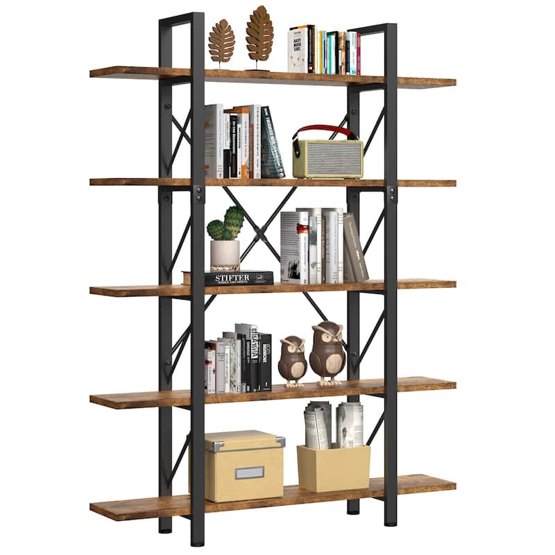 Moasis 5-Tier Bookshelf, Vintage Industrial Style Bookcase Display Shelves for Living Room - Brown/Black