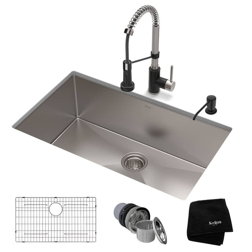 Kraus 3-in-1 Set Undermount Kitchen Sink, Pulldown Faucet, Dispenser