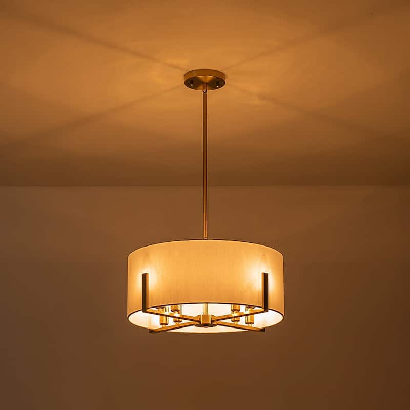 8-Light Semi-Flush Convertible To Pendant With White Drum Lampshade