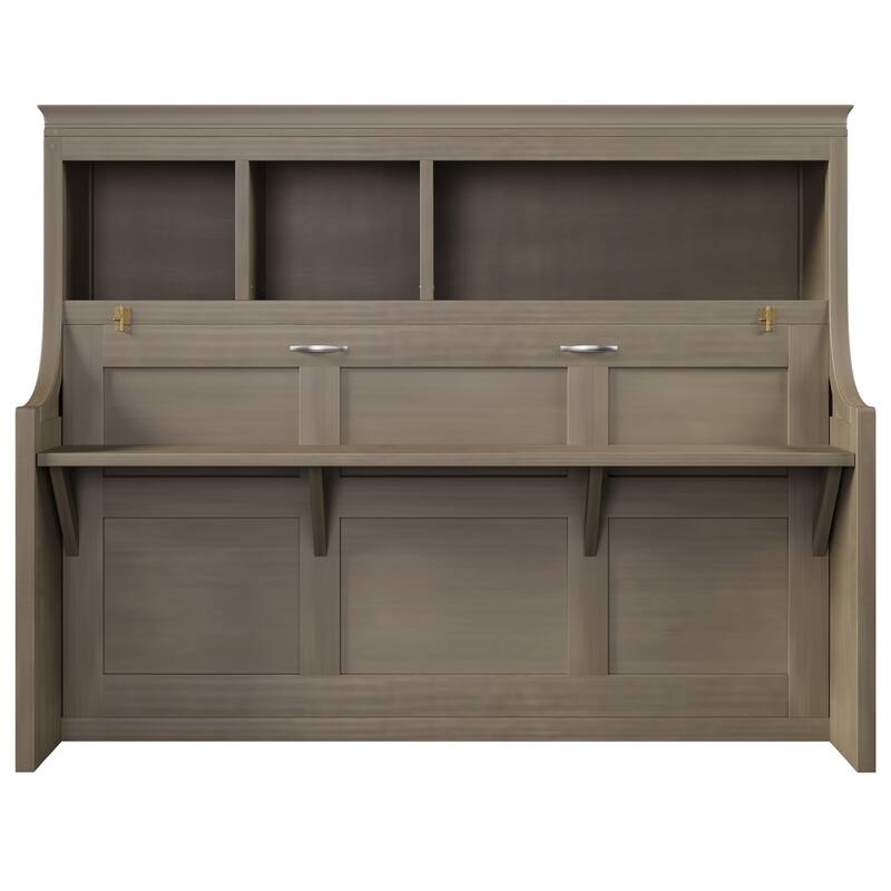 Twin Murphy Bed Cabinet with Fold-Down Desk & Open Storage Shelves by Harper&Bright Designs