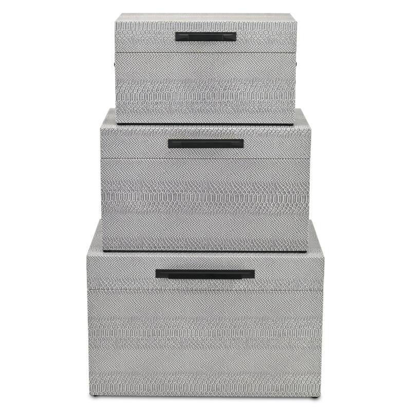 Anouk Set of 3 Rectangular Decorative Storage Trunks - Gray Faux Snakeskin - N/A