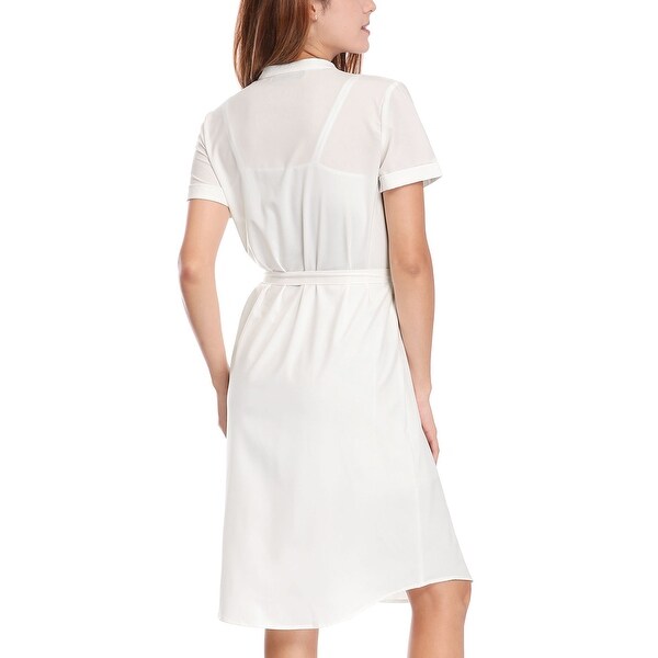 women's belted midi shirt dress with pocket