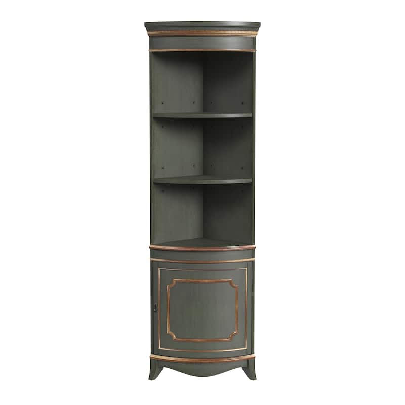 Dowling 24 in. W x 73 in. H Quarter Round Wood Corner Cabinet with 3 Open Shelves and 1 Lower Storage Cabinet - Royal Pastel Green
