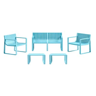 Ricki Modern Conversation 5 Piece Set - Durable Plastic and Weather Proof -Tiffany Blue