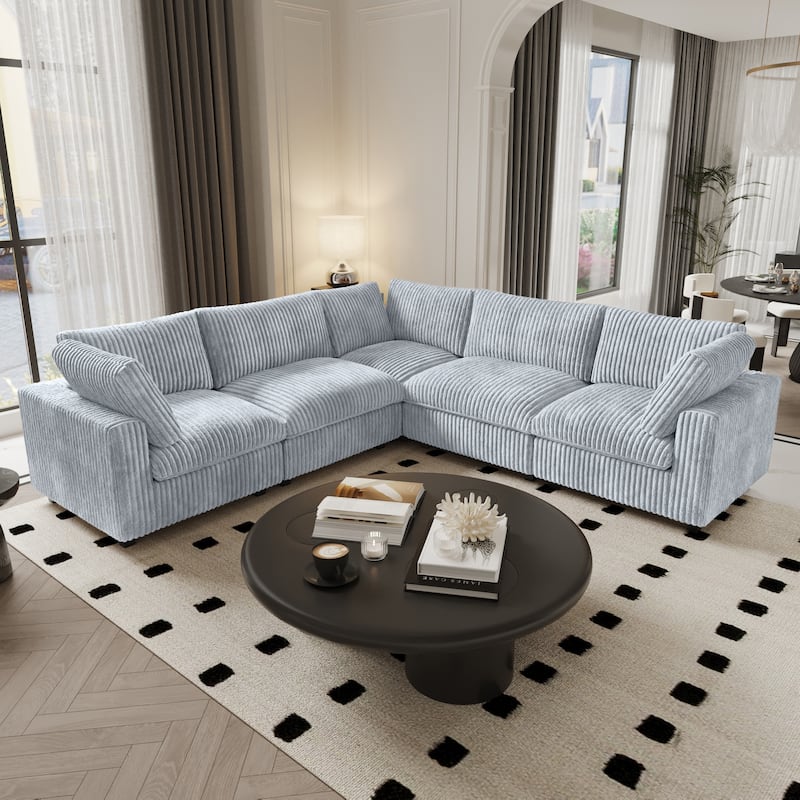 Modular Sectional Couch, Convertible V Shaped Sofa for Living Room, Deep Seat Cloud Sectional Couch, 5 Seat Comfy Modular Sofa - Grey