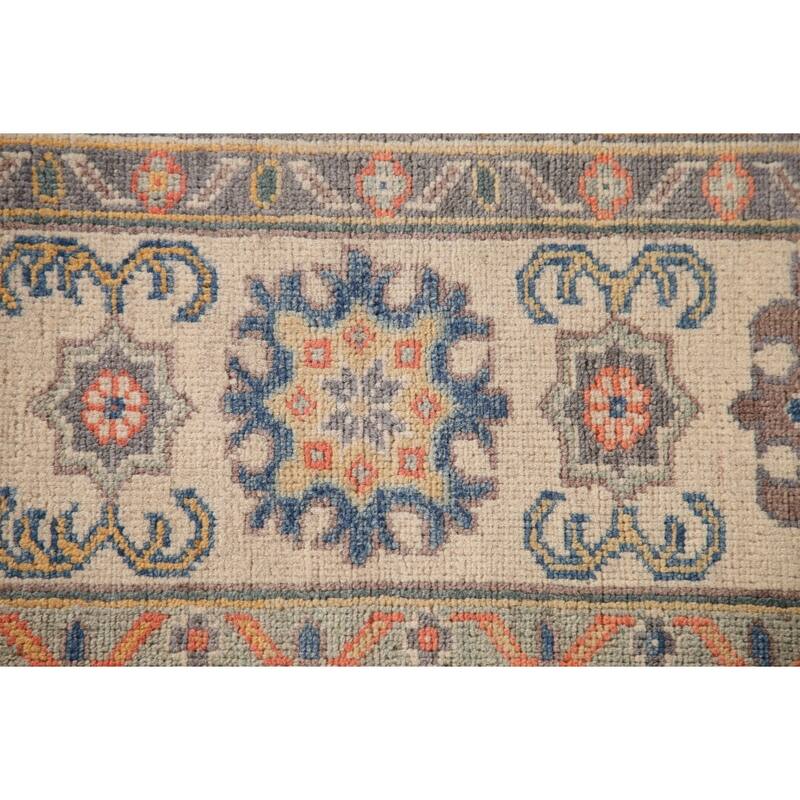 Geometric Blue Kazak Living Room Area Rug Hand-Knotted Wool Carpet - 6'8" x 9'9"