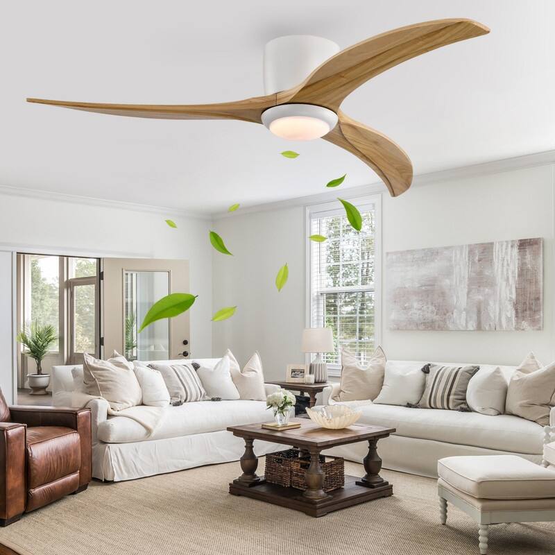 Modern 52" Ceiling Fan with Light & Remote, Matte White - Silent Reversible Motor, 6-Speed, Solid Wood Blades for Indoor Rooms