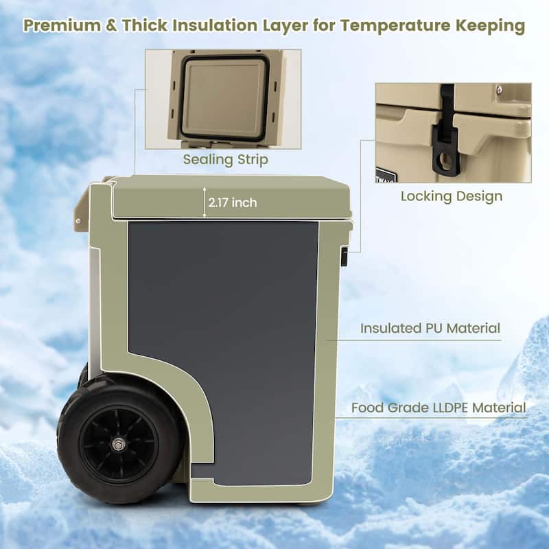Costway 45 Quart Cooler Towable Ice Chest w/ All-Terrain Wheels - See Details