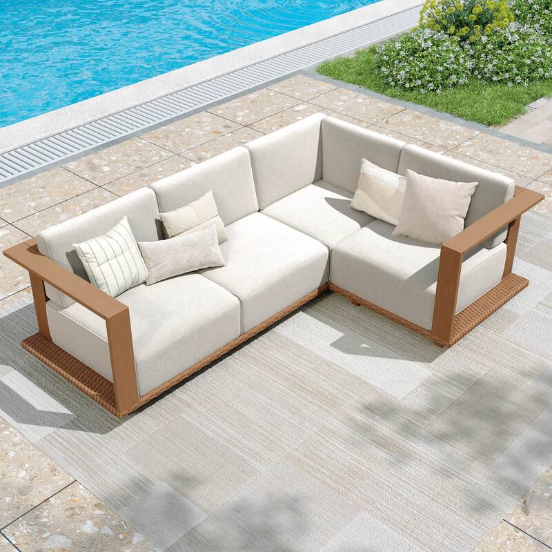 MAINSON ARTS Outdoor Patio Furniture Set, Rattan Wicker Modular Sectional Conversation Set with 10" Extra Thick Cushions - 4-Seat