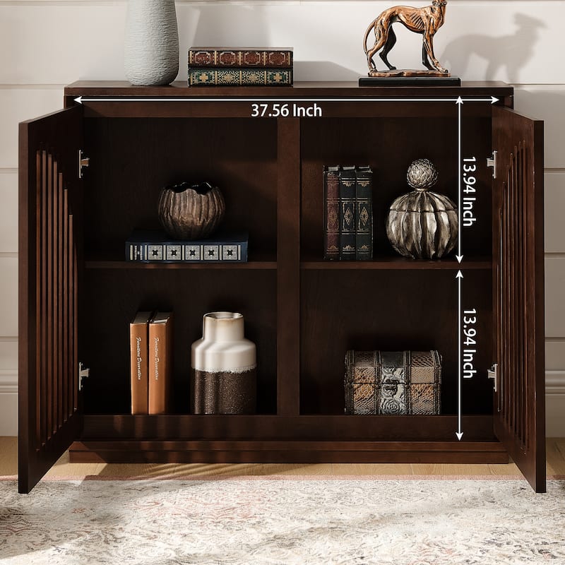 Mid Century Modern Fluted Sideboard Cabinet with 2 Outlet Holes, Buffet Cabinet with Storage, Narrow Side Cabinet