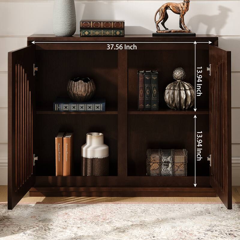 Modern Fluted Storage Sideboard Cabinet with 2 Outlet Holes