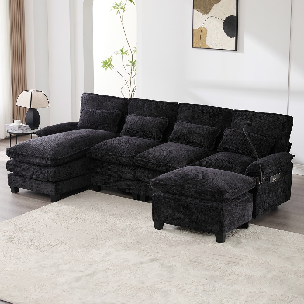 HOMEFUN Chenille Upholstered Oversized U-shaped Comfy Modular Sectional Sofa with Storage Ottoman