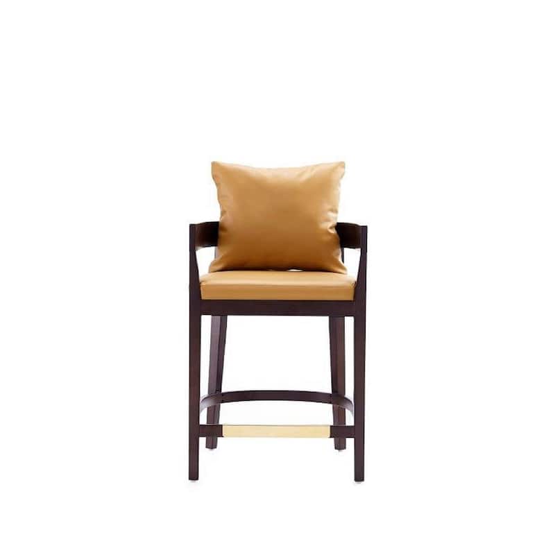 Manhattan Comfort Ritz 34 in. Dark Walnut Beech Wood Counter Height Bar Stool - Camel