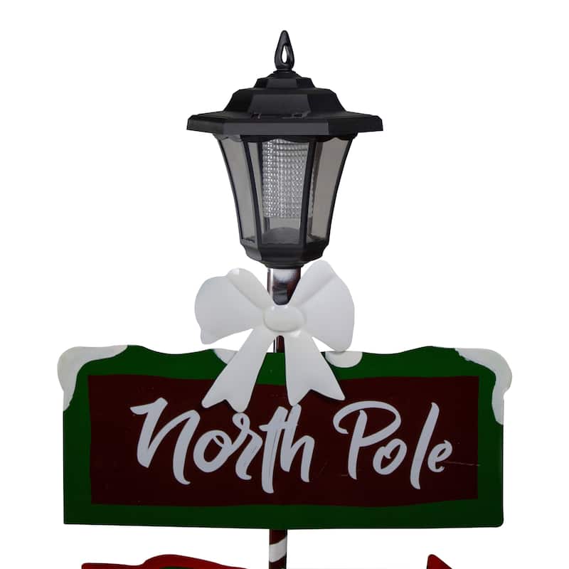 49.75-Inch Solar-Powered North Pole Light Up Lantern Post Christmas Sign - 49.75"