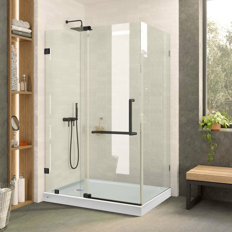 Shower Enclosure with Double Threshold Acrylic Shower Base Set - 40" x 28" - Left Hand - Black